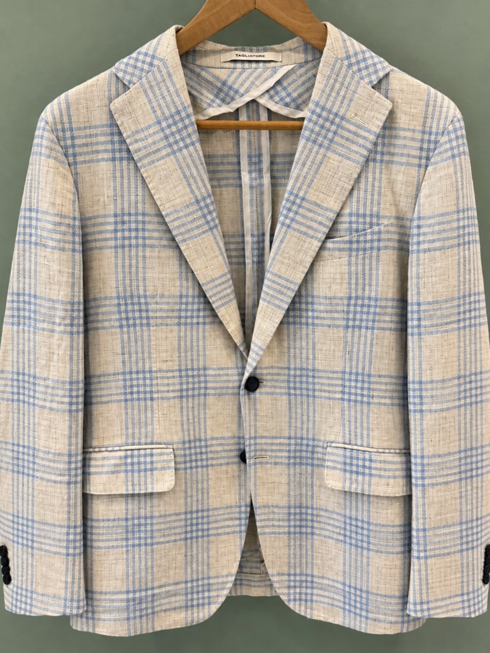 Tagliatore Cream & Blue Plaid Blazer | Fits Like 40R